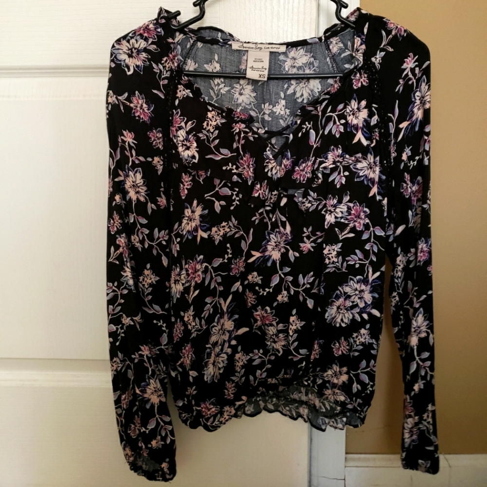 American Rag Ruffle Long Sleeve Top Size XS